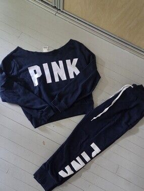 PINK Navy Off The Shoulder Sweatshirt & Jogger Set